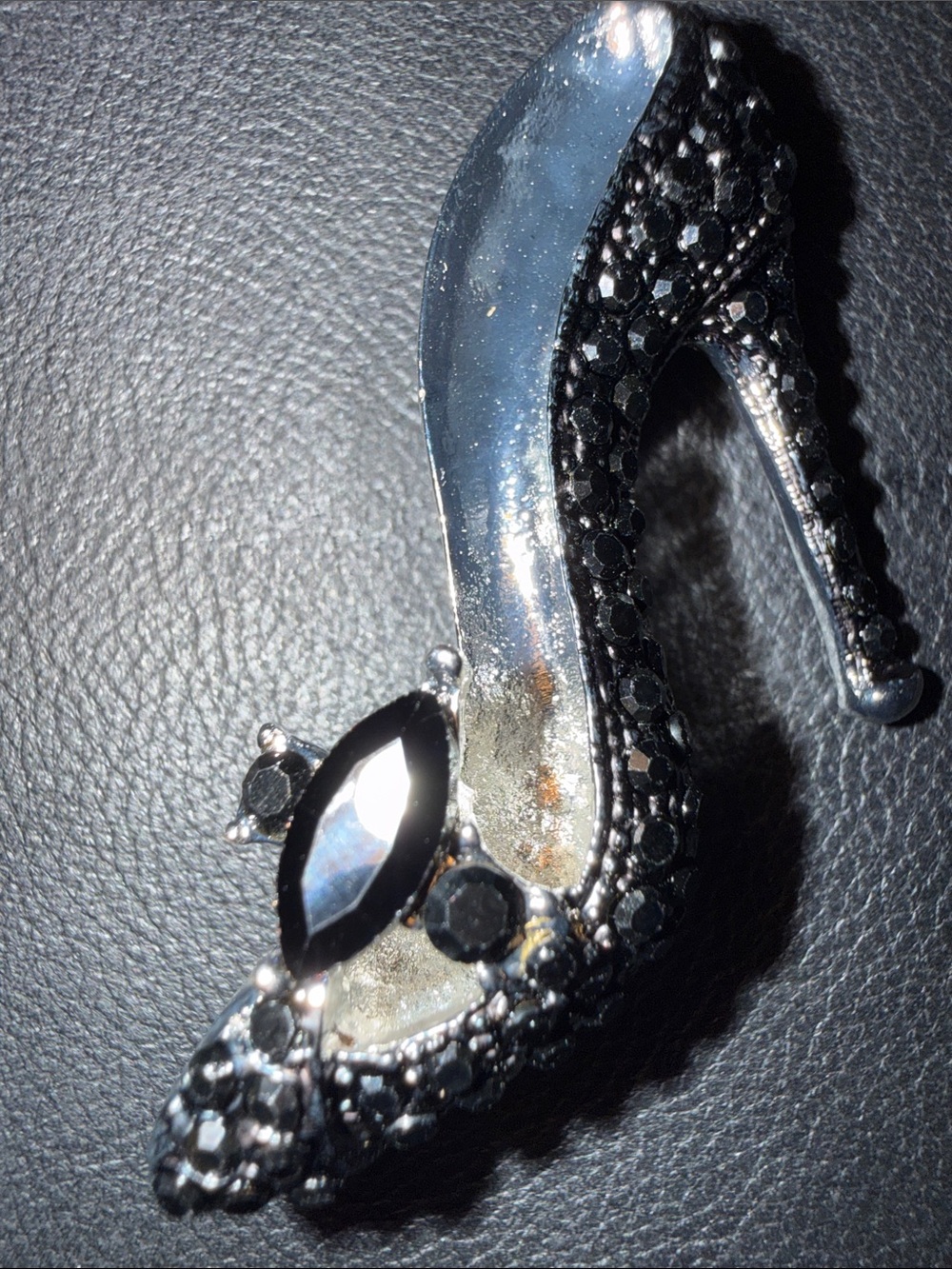 Black Crystal Embellished High Heel Brooch - Women Shoes Heels